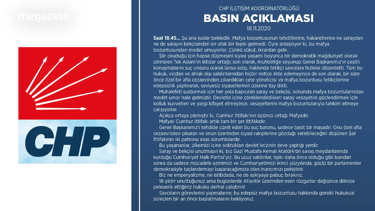 Cumhuriyer Halk Partisi Alaattin Çakıcı Hakkında Basın Açıklaması Yaptı