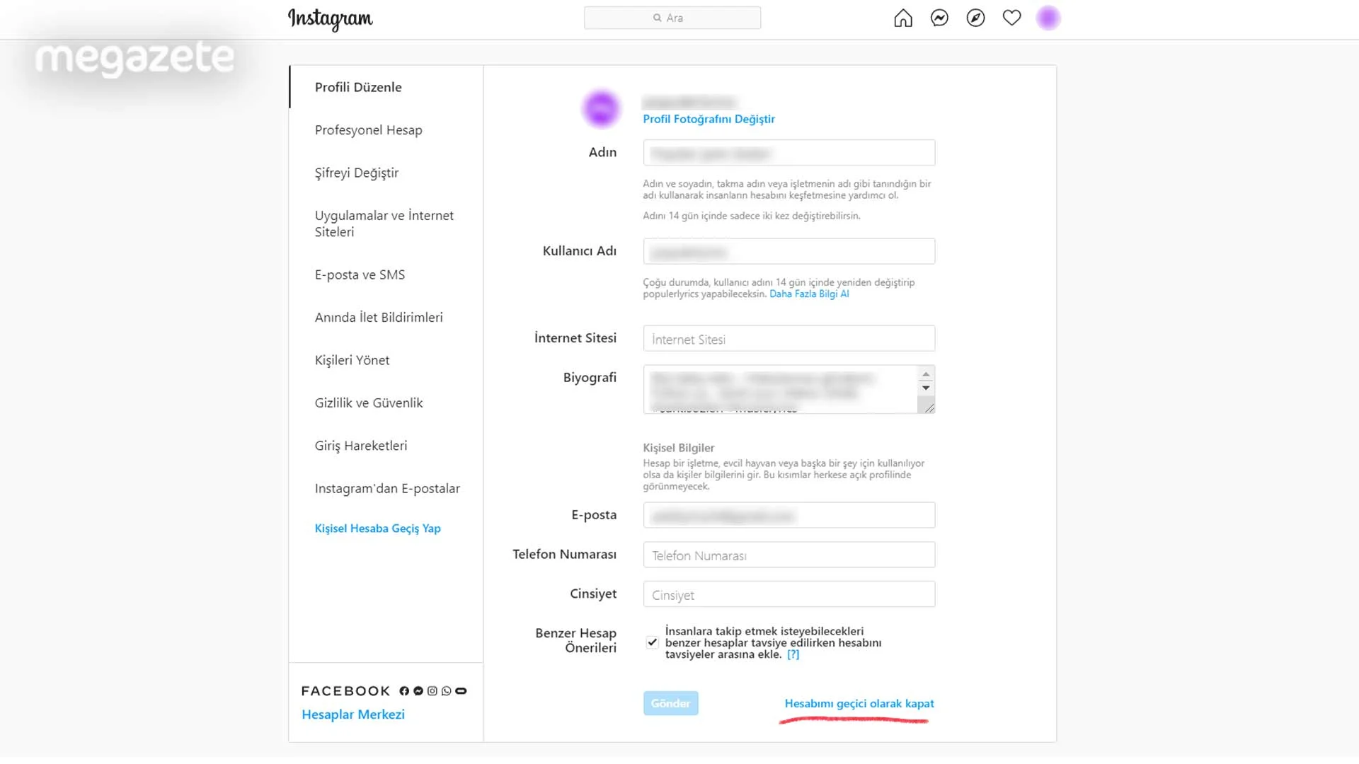 Instagram Geçici Kapatma
